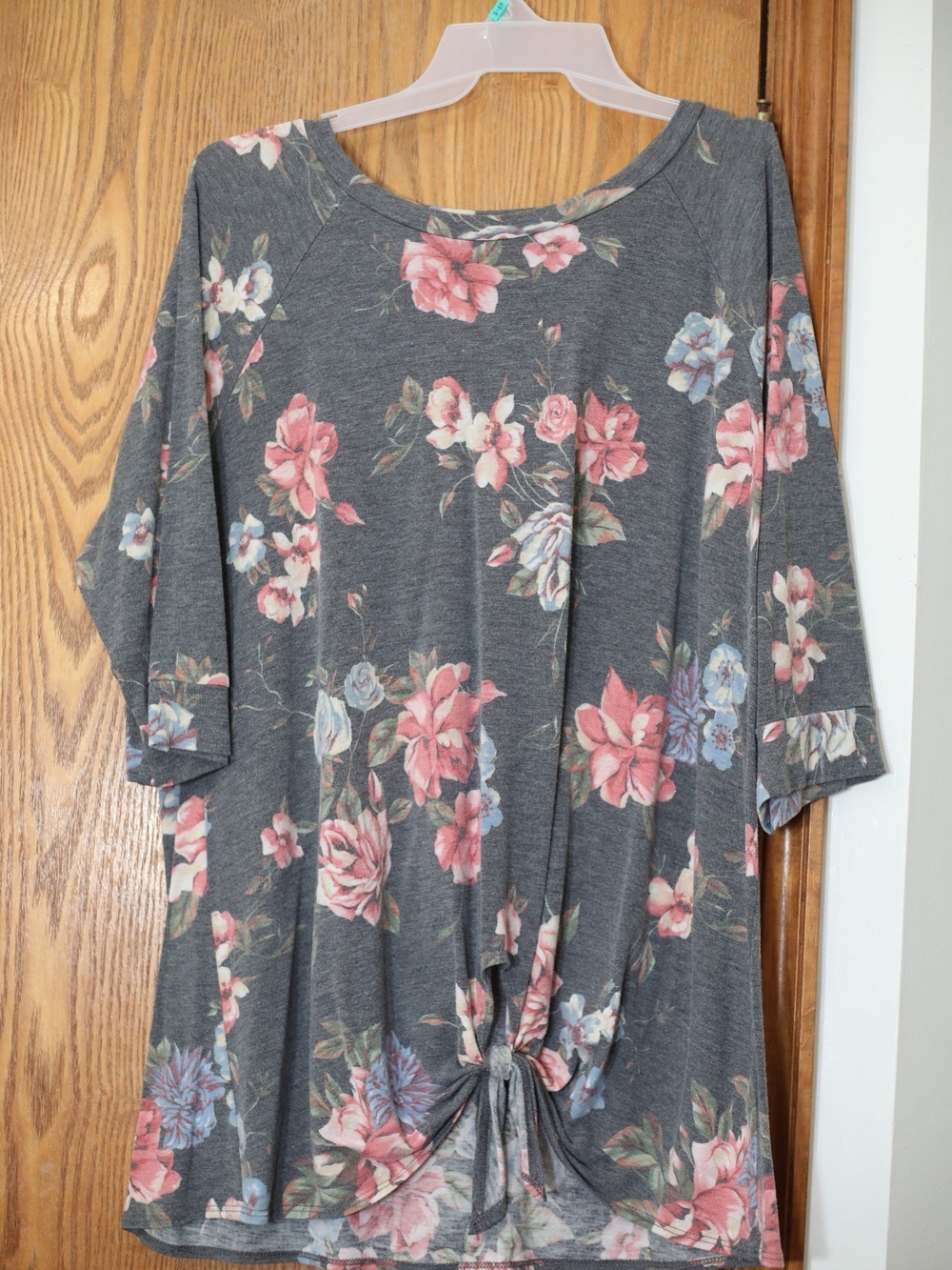 Chris & Carol Gray Floral Tie-Front Tunic